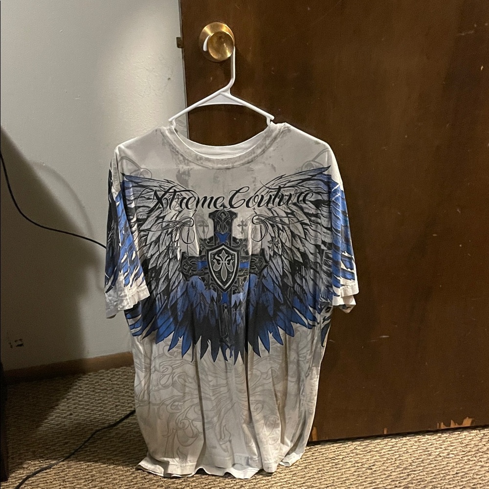 Men's Blue and Gray Graphic Tee